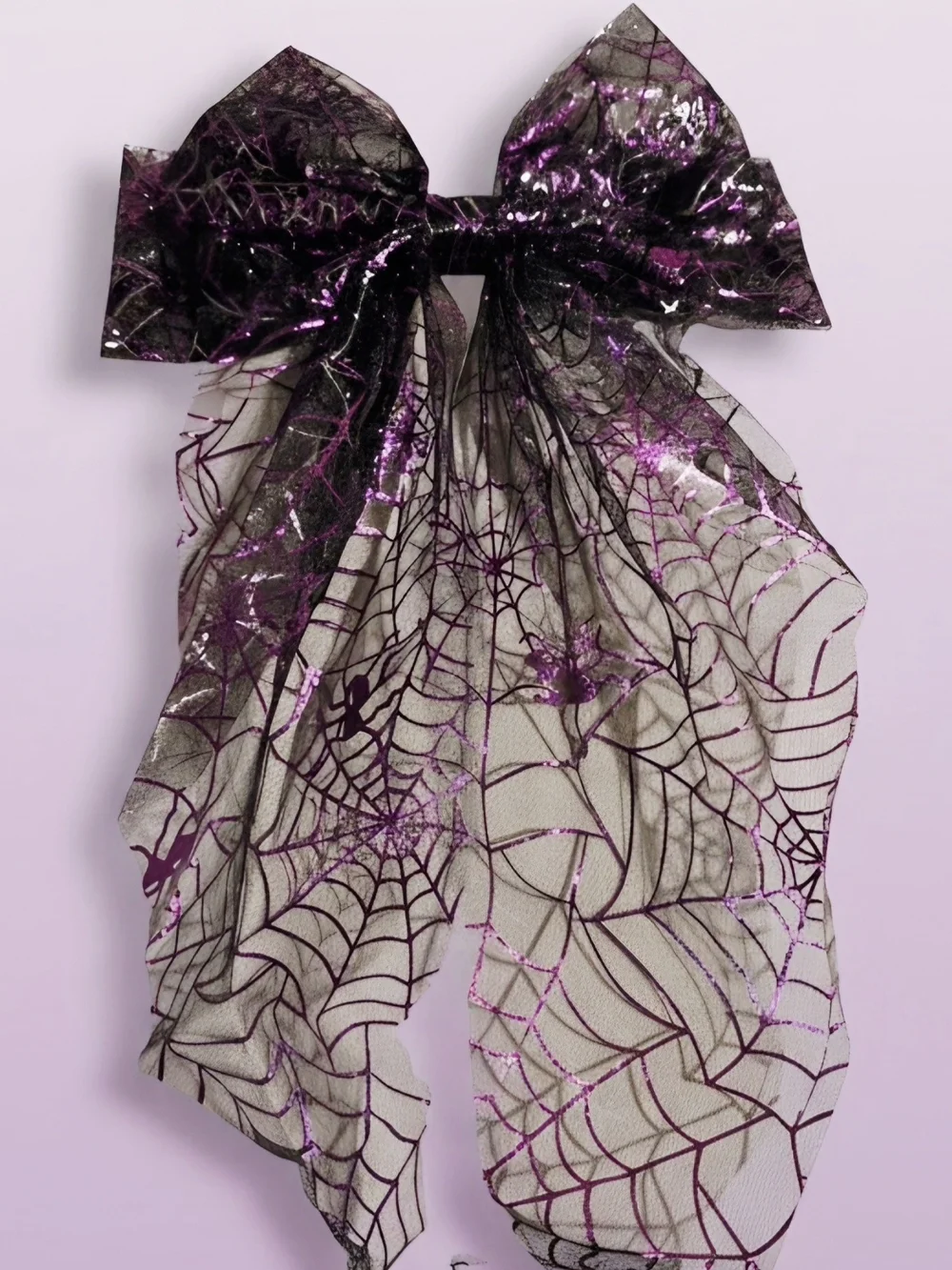 Halloween Spider Web Hair Bow - Purple and Black
